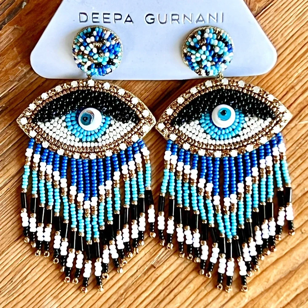 NWT Deepa Gurnani Beaded Fringe Chandeliers - Picture 5 of 16